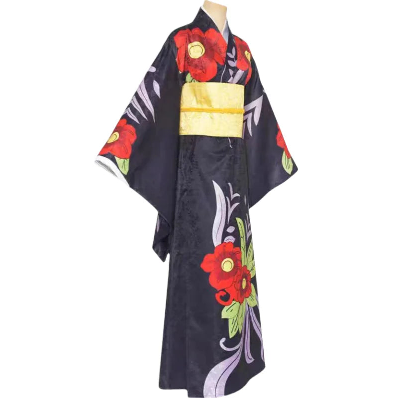 Demon slayer Tamayo's kimono with red floral patterns on a white background
