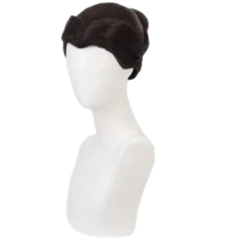 Demon slayer Tamayo's black wig on a white mannequin head against a white background