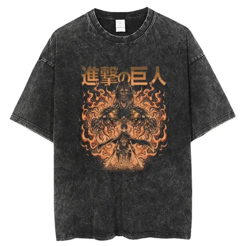 Attack on Titan T-Shirt | Acid Washed t shirt Anime Street Style Black 7 S