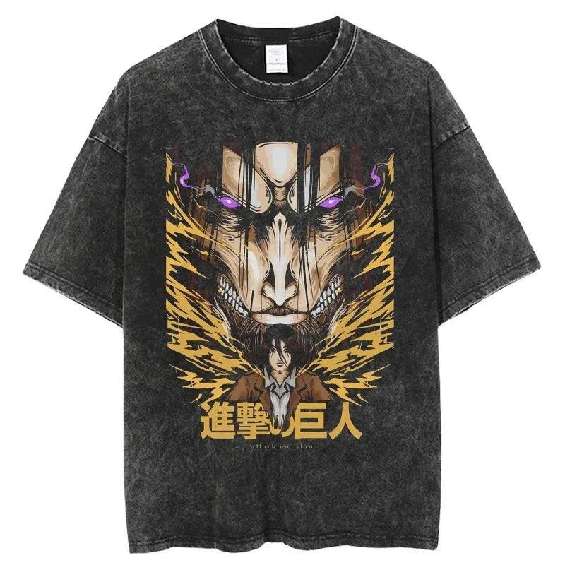 Attack on Titan T-Shirt | Acid Washed t shirt Anime Street Style Black 12 S