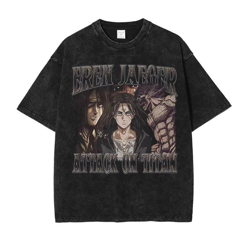 Attack on Titan T-Shirt | Acid Washed t shirt Anime Street Style Black 26 S