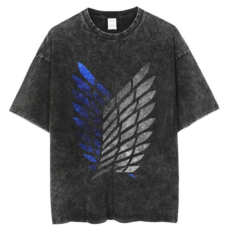 Attack on Titan T-Shirt | Acid Washed t shirt Anime Street Style Black 27 S