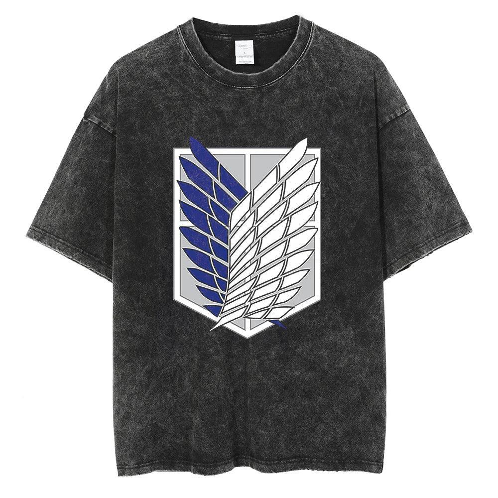 Attack on Titan T-Shirt | Acid Washed t shirt Anime Street Style Black 28 S