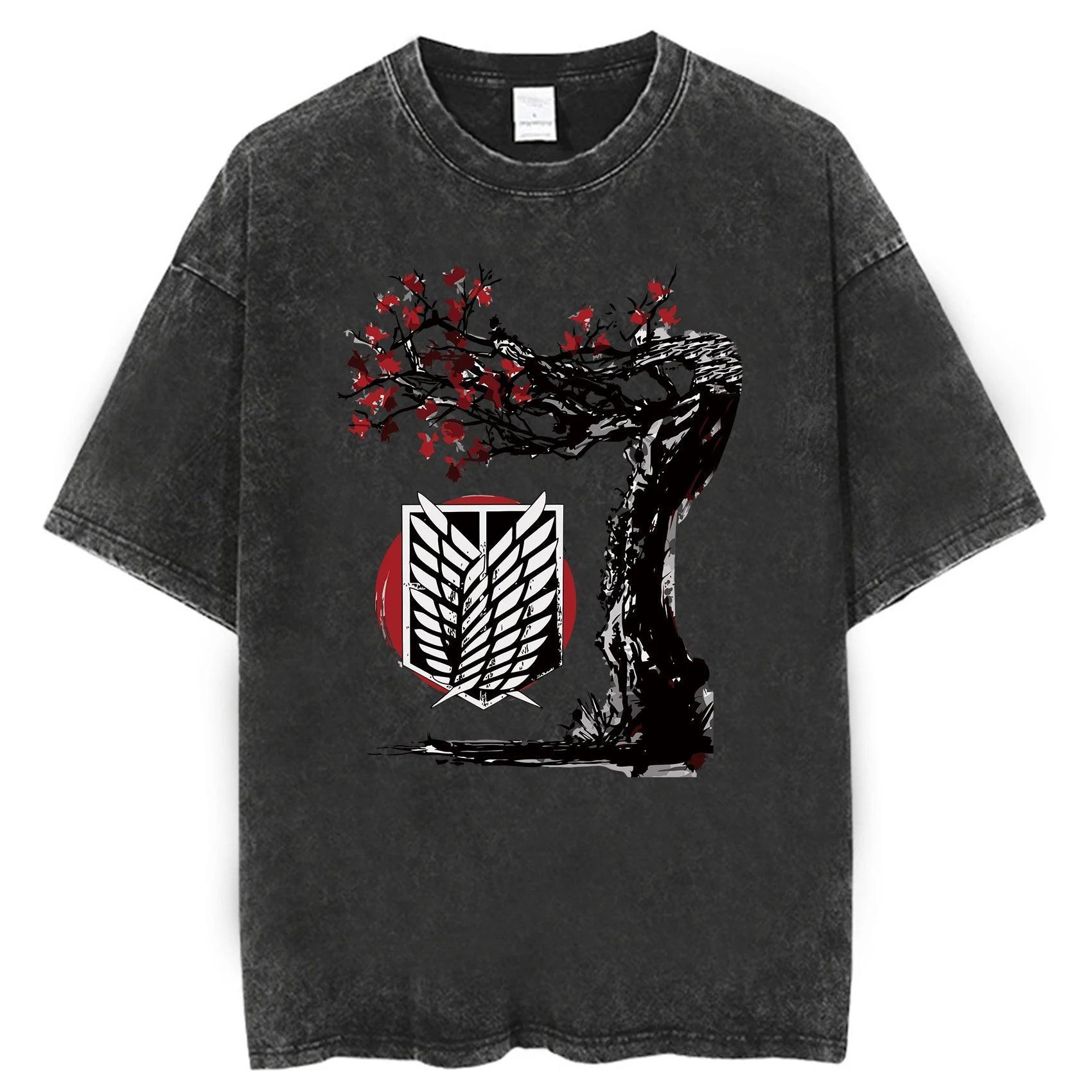 Attack on Titan T-Shirt | Acid Washed t shirt Anime Street Style Black 29 S
