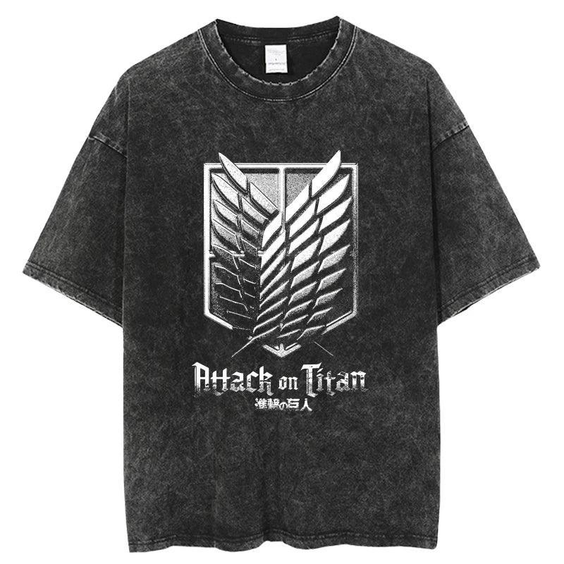 Attack on Titan T-Shirt | Acid Washed t shirt Anime Street Style Black 30 S