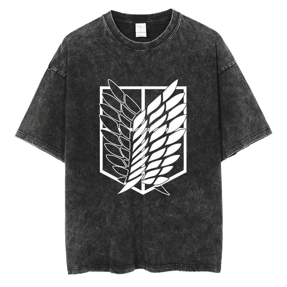 Attack on Titan T-Shirt | Acid Washed t shirt Anime Street Style Black 31 S