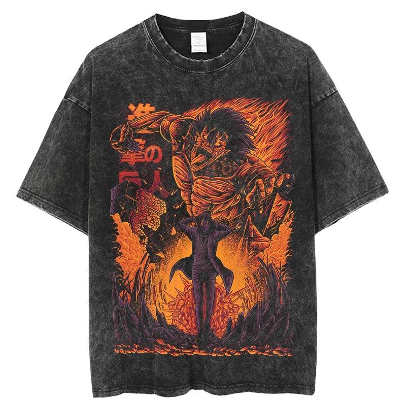 Attack on Titan T-Shirt | Acid Washed t shirt Anime Street Style Black 2 S