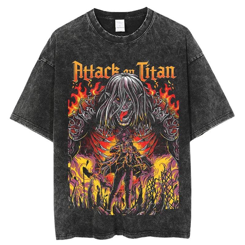 Attack on Titan T-Shirt | Acid Washed t shirt Anime Street Style Black 1 S