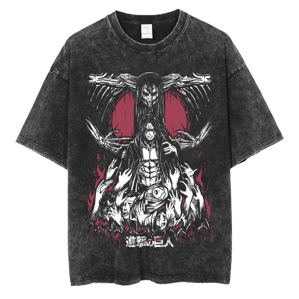 Attack on Titan T-Shirt | Acid Washed t shirt Anime Street Style Black 4 S