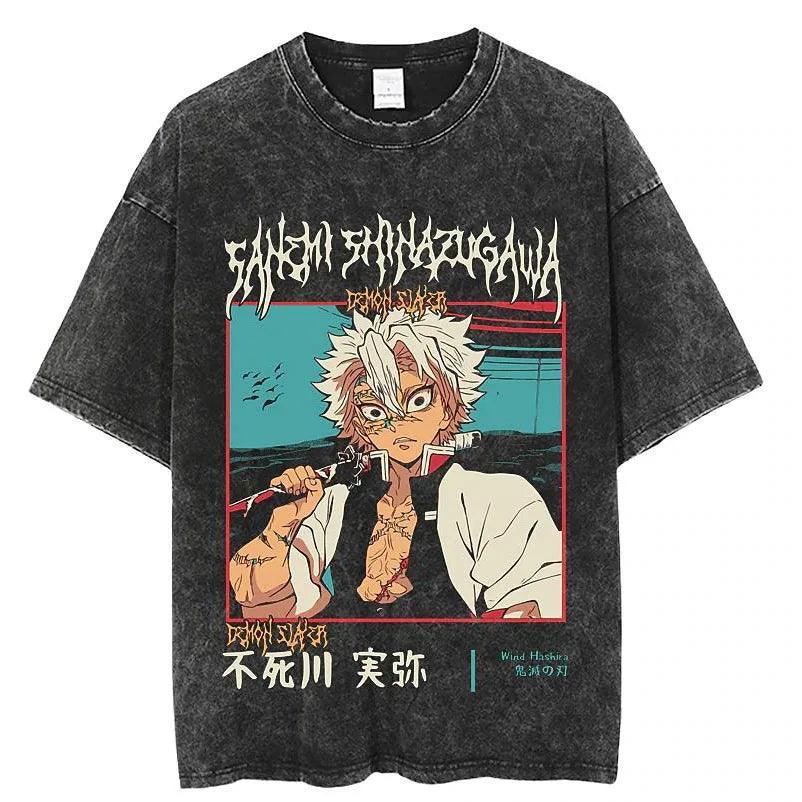 Demon Slayer Sanemi T-shirt t shirt Anime Street Style Black S