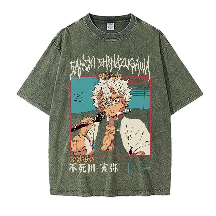 Demon Slayer Sanemi T-shirt t shirt Anime Street Style Olive Green S