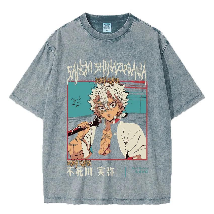 Demon Slayer Sanemi T-shirt t shirt Anime Street Style Sky blue S