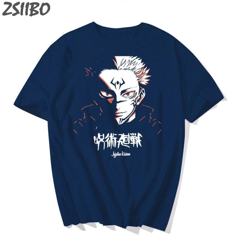 Jujutsu Kaisen T-shirt Anime Street Style Sukuna Blue M