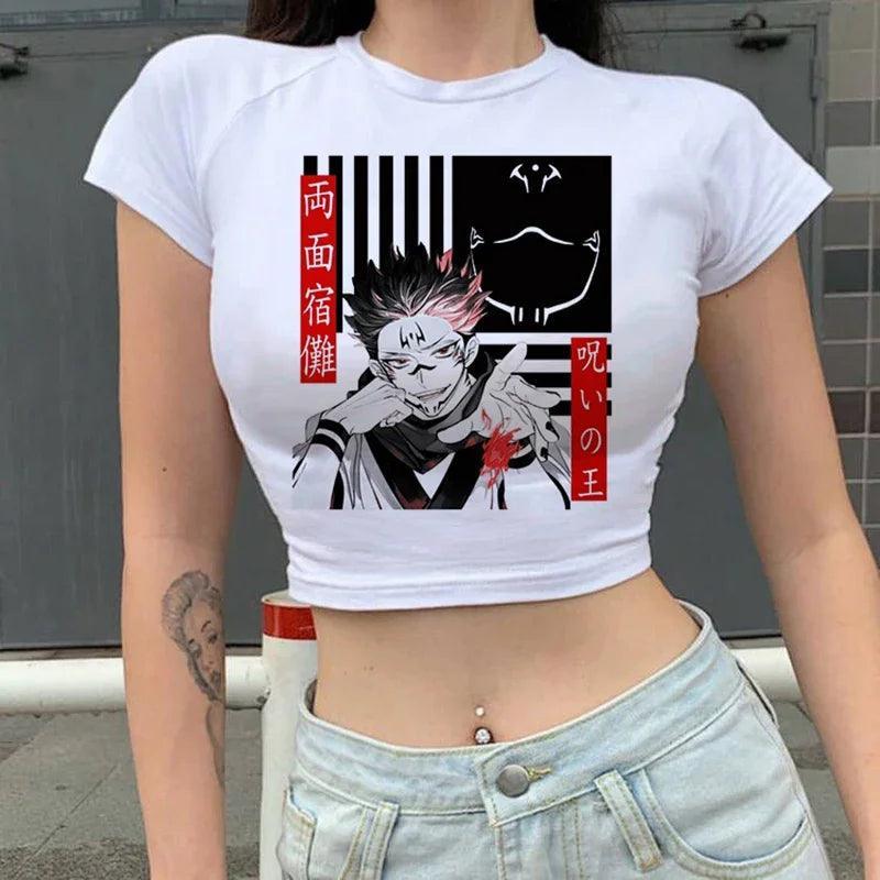 Jujutsu Kaisen White Crop Tops 2 Anime Street Style