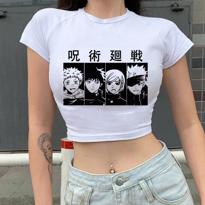 Jujutsu Kaisen White Crop Tops 2 Anime Street Style