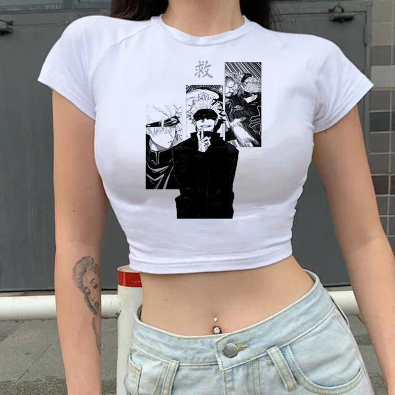 Jujutsu Kaisen White Crop Tops 2 Anime Street Style