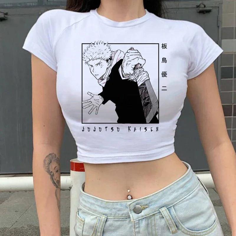 Jujutsu Kaisen White Crop Tops 2 Anime Street Style