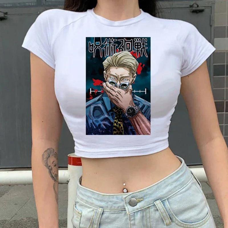 Jujutsu Kaisen White Crop Tops 2 Anime Street Style