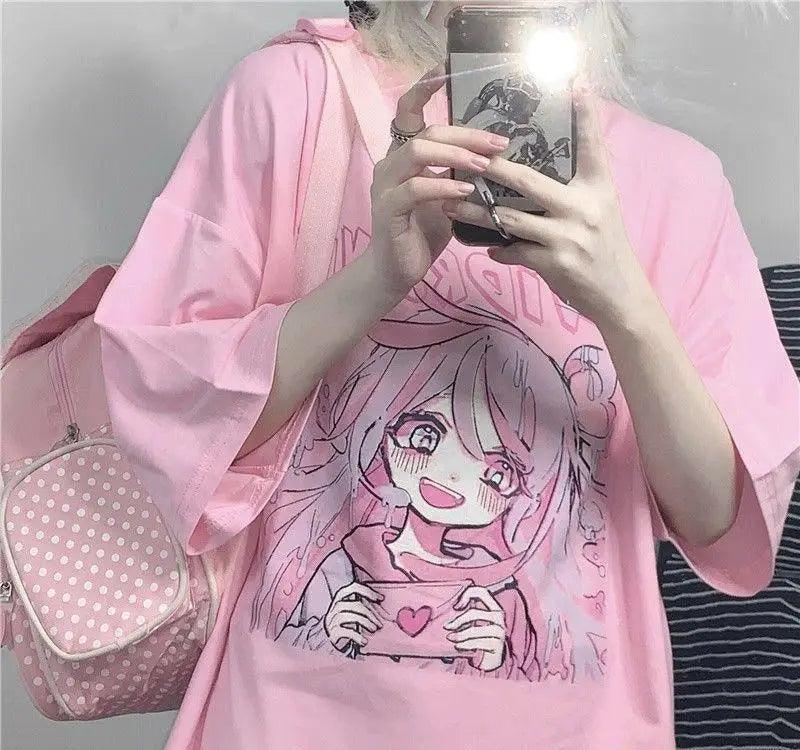 Kawaii Pink Tshirt t shirt Anime Street Style