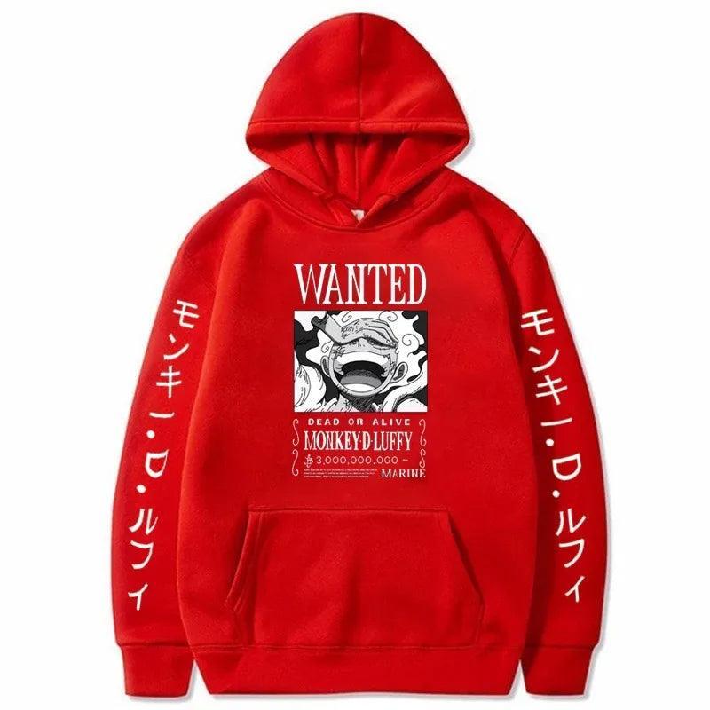 One Piece Luffy Hoodie Hoodie Anime Street Style Red XS