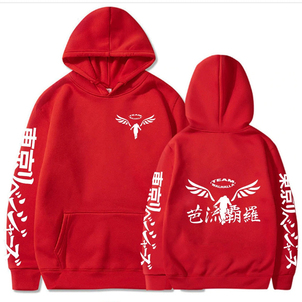 Tokyo Revengers red hoodie walhalla front and back view