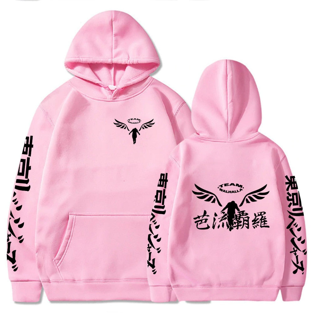 Tokyo Revengers pink hoodie walhalla front and back view