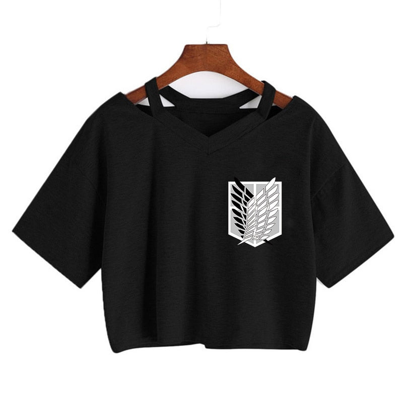 Attack on Titan wings of freedom logo on chest black crop top