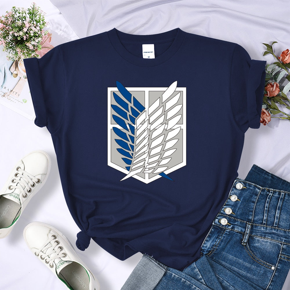 Attack on Titan Women's Wings of Freedom Navy Blue Tshirt