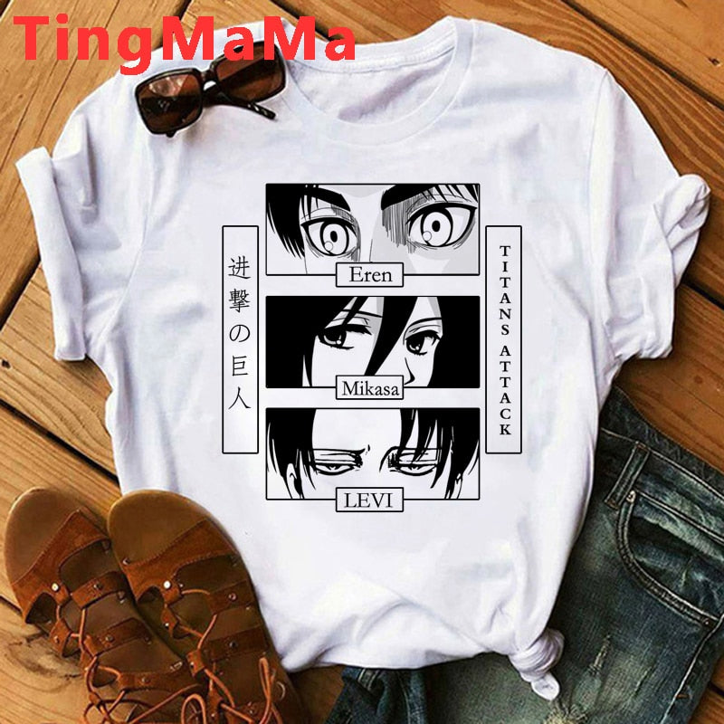Attack on Titan White Tshirt eren mikasa levi eyes