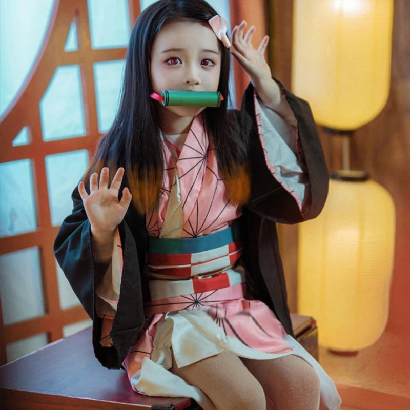 Nezuko Kamado Kids Cosplay Costume – Demon Slayer Kimono Outfit