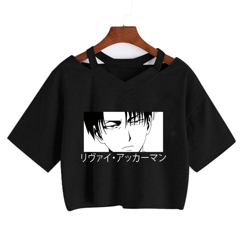 Attack on titan black crop top with levi print